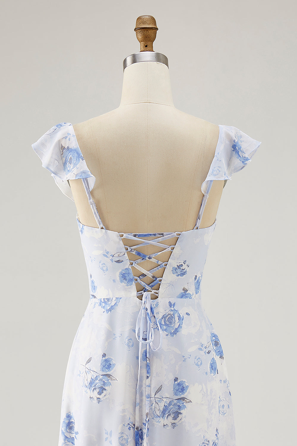 Printed Pink Flower A Line Ruffled Wedding Guest Dress