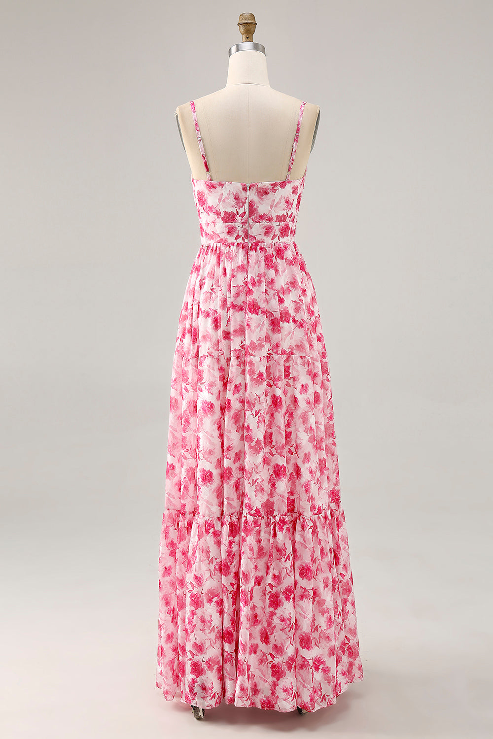 Blue Printed Floral Spaghetti Straps Cut Out Wedding Guest Dress