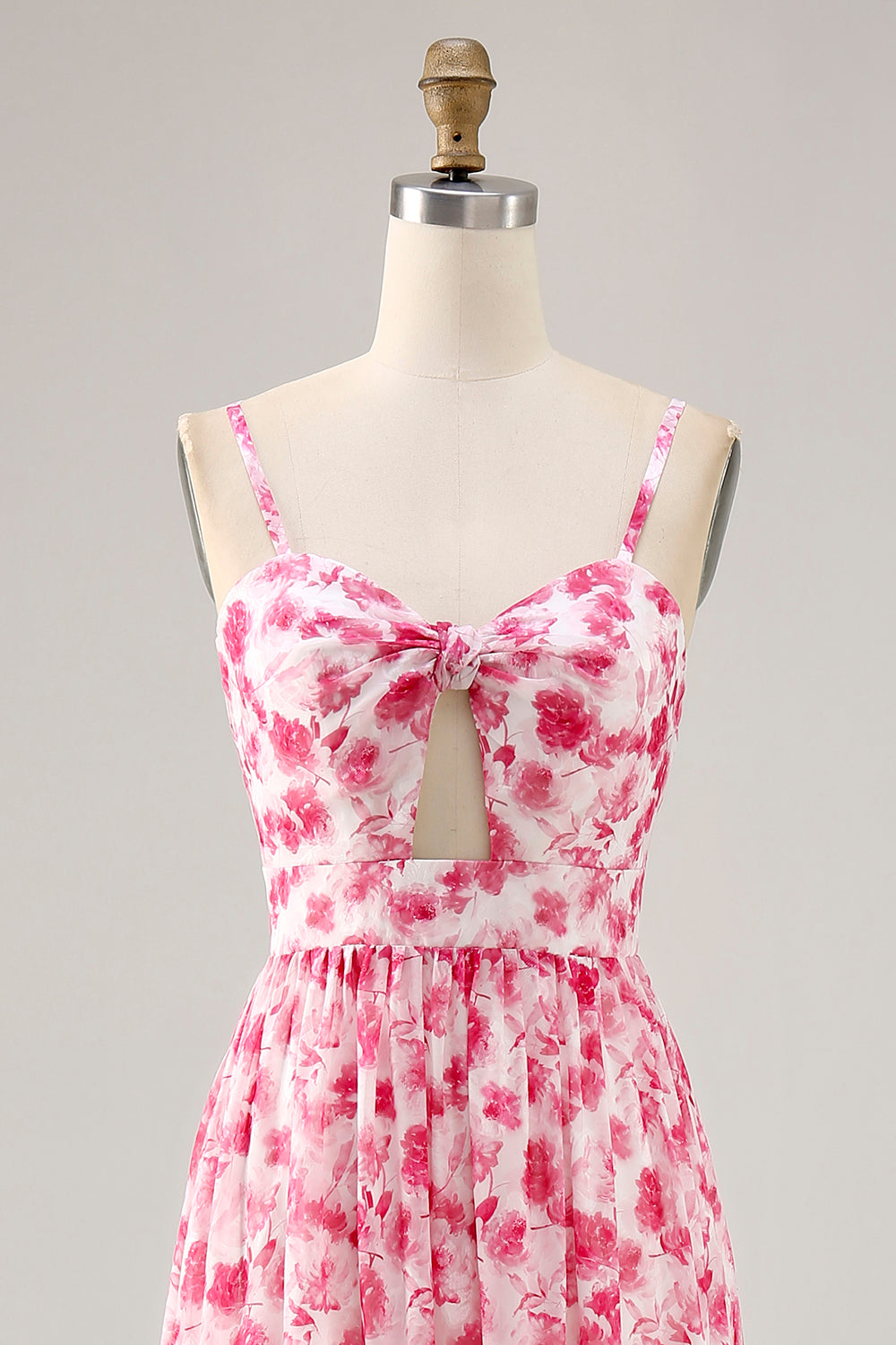 Blue Printed Floral Spaghetti Straps Cut Out Wedding Guest Dress