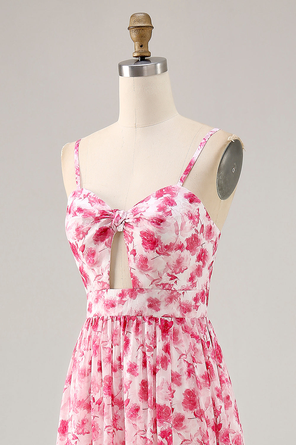 Blue Printed Floral Spaghetti Straps Cut Out Wedding Guest Dress