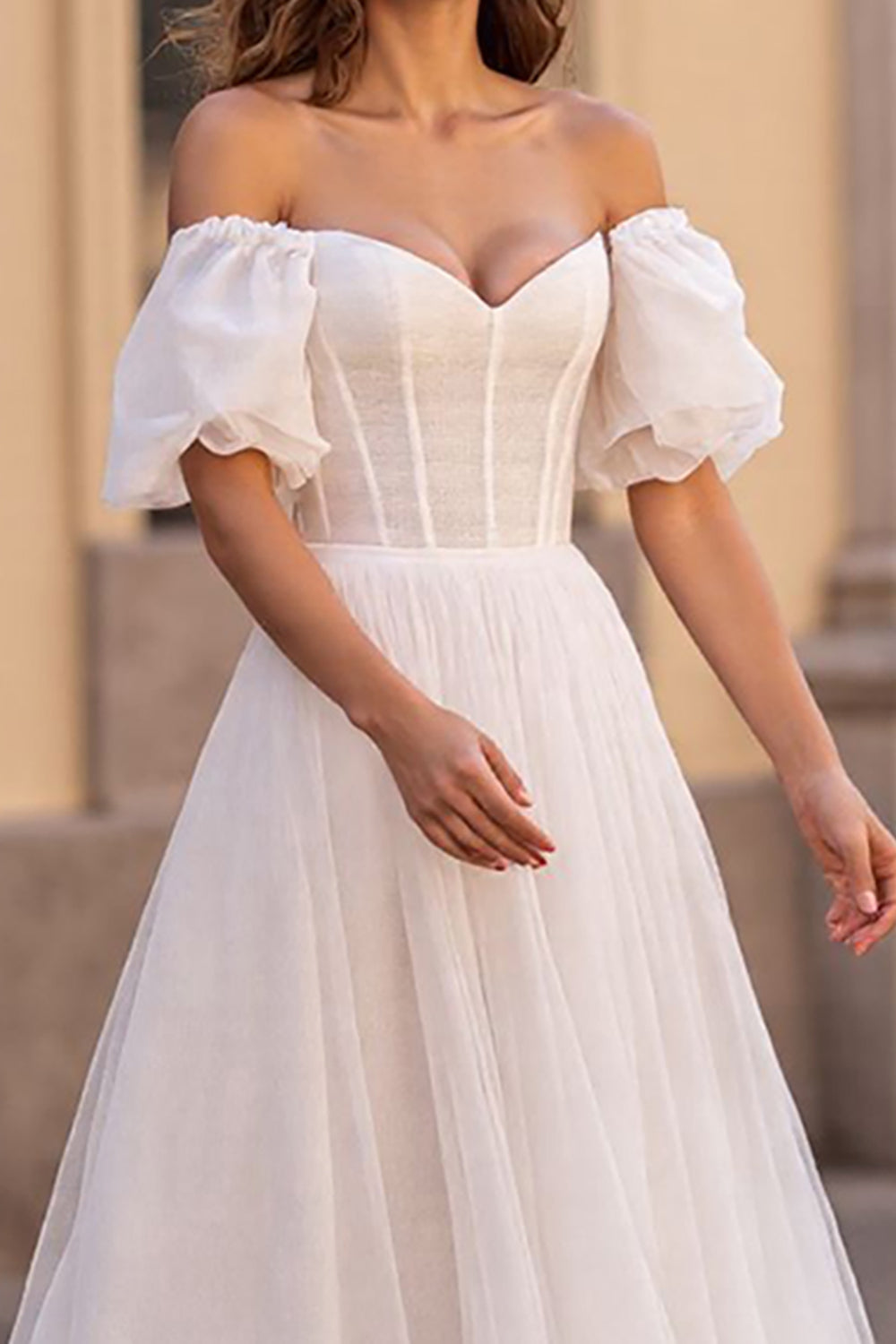 Off The Shoulder Corset Ivory A Line Tulle Wedding Dress