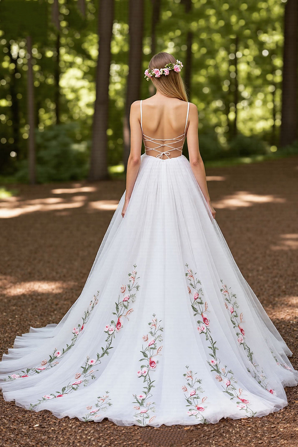 Floral Ivory Embroidery A Line Wedding Dress