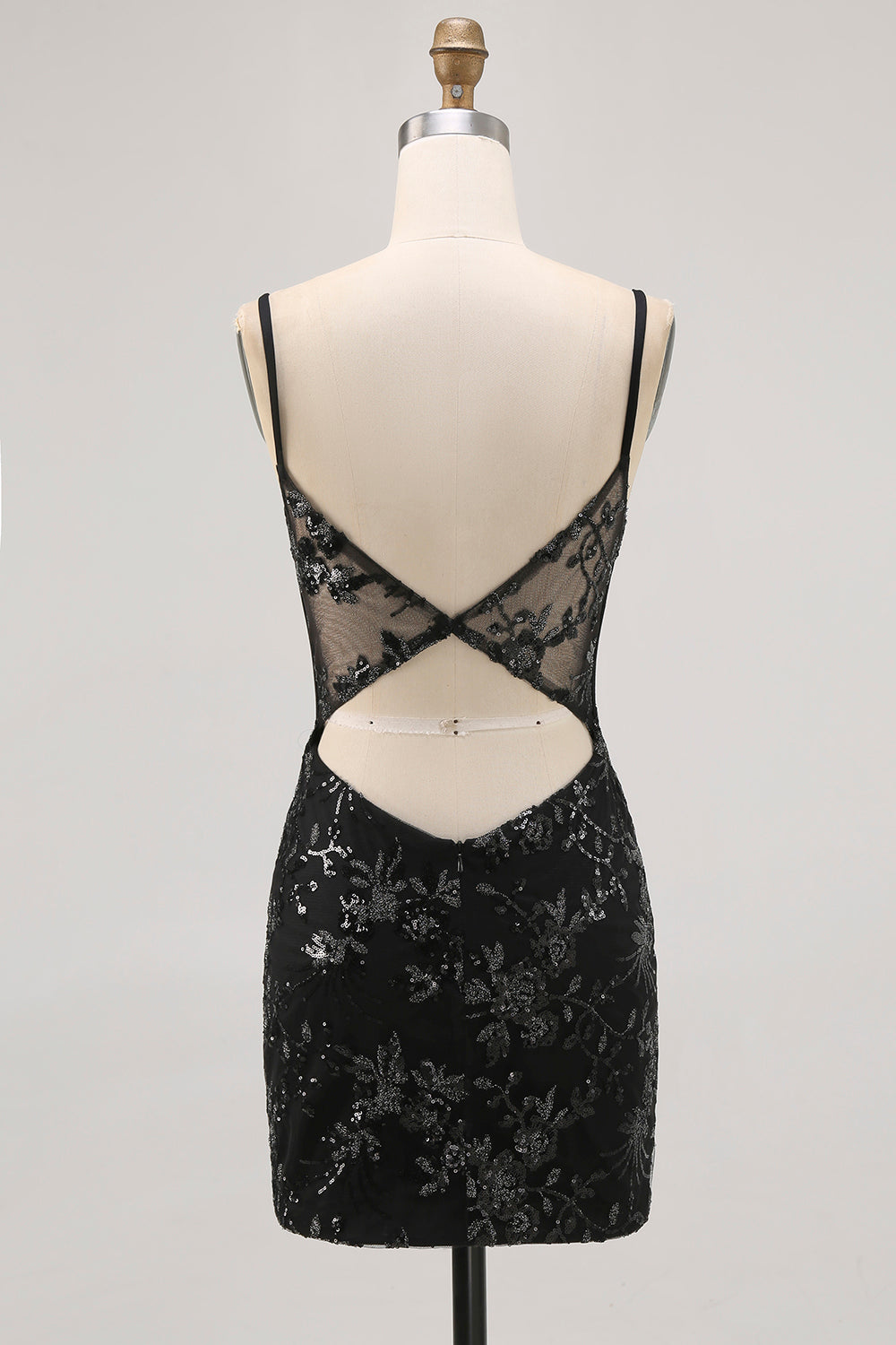 Black Bodycon Backless Sheer Corset Short Homecoming Dress with Sequins