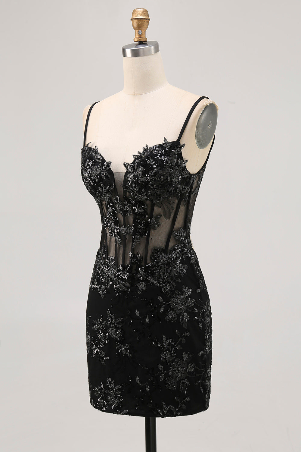 Dark Green Bodycon Backless Sheer Corset Homecoming Dress with Sequins