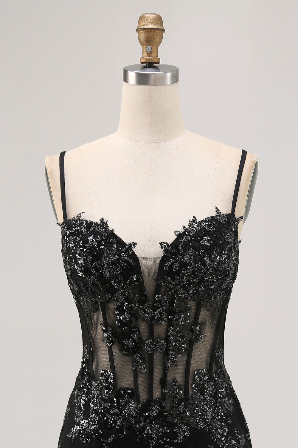 Black Bodycon Backless Sheer Corset Short Homecoming Dress with Sequins
