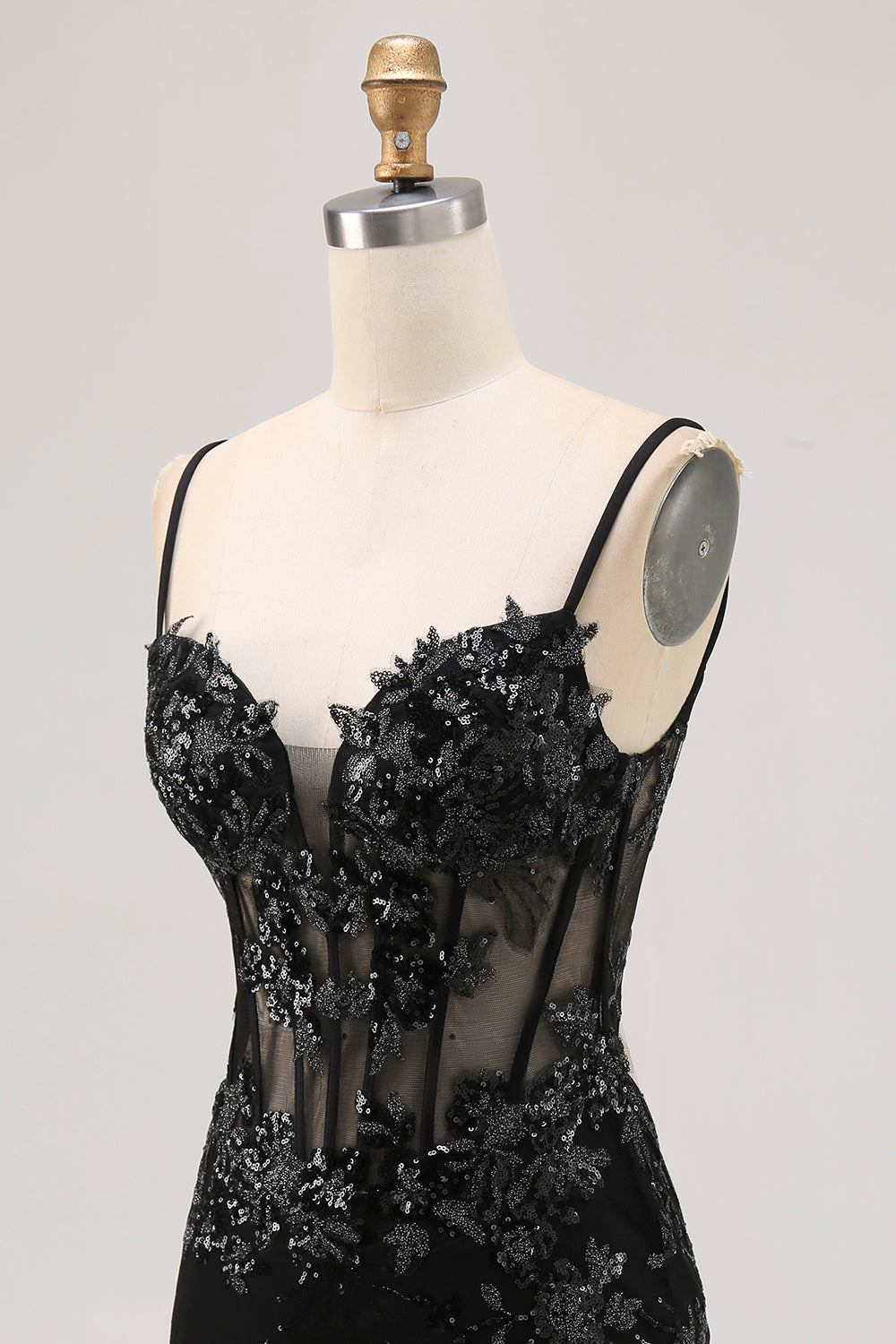 Black Bodycon Backless Sheer Corset Short Homecoming Dress with Sequins