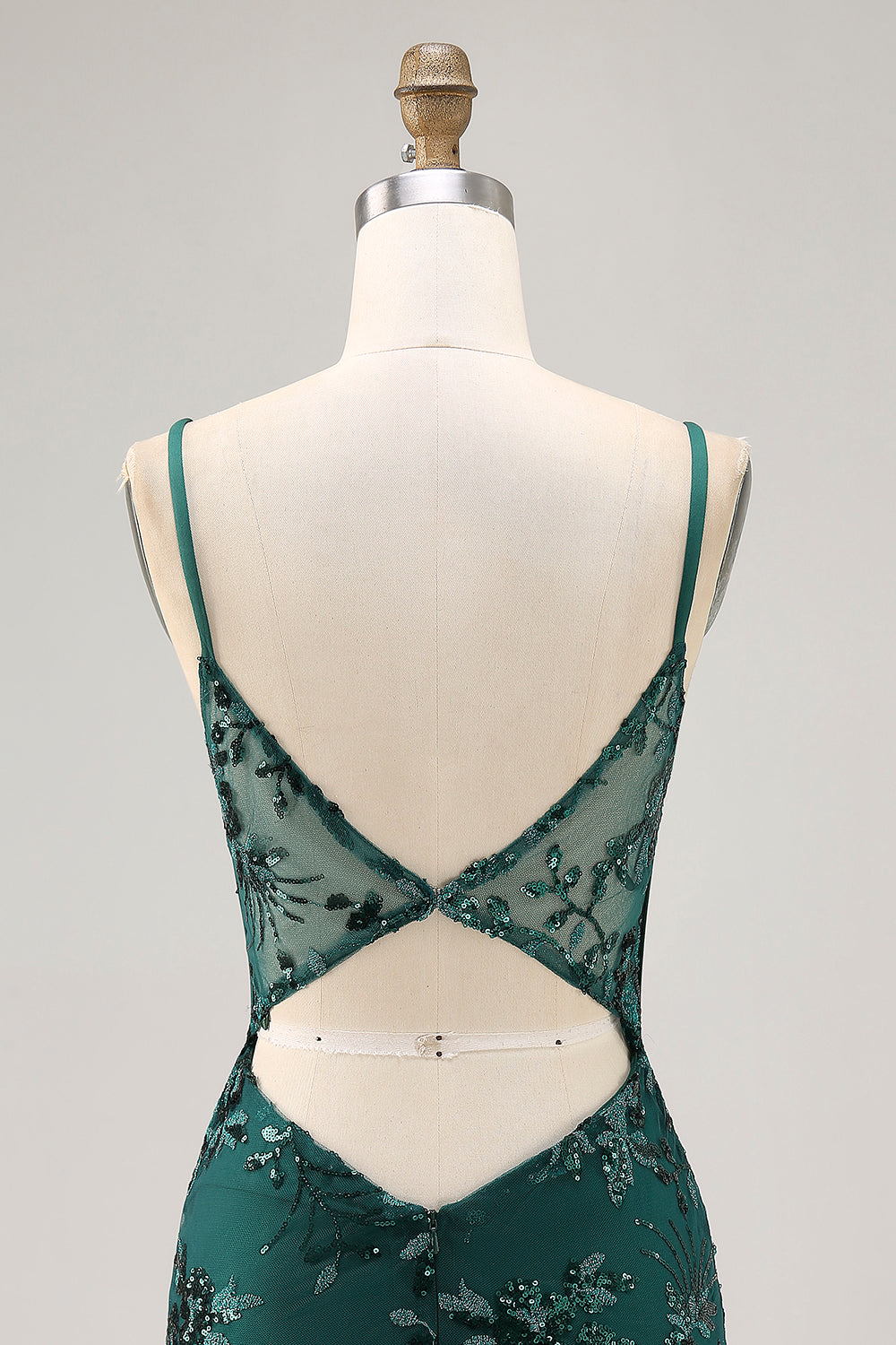 Dark Green Bodycon Backless Sheer Corset Homecoming Dress with Sequins