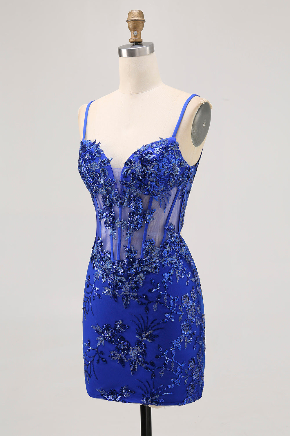 Black Bodycon Backless Sheer Corset Short Homecoming Dress with Sequins