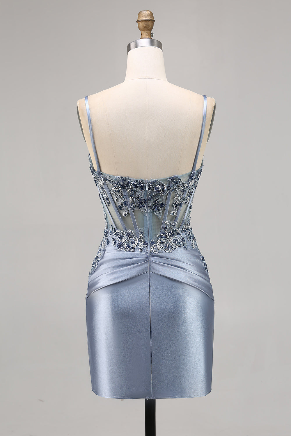 Grey Blue Bodycon Beaded Corset Homecoming Dress with Appliques