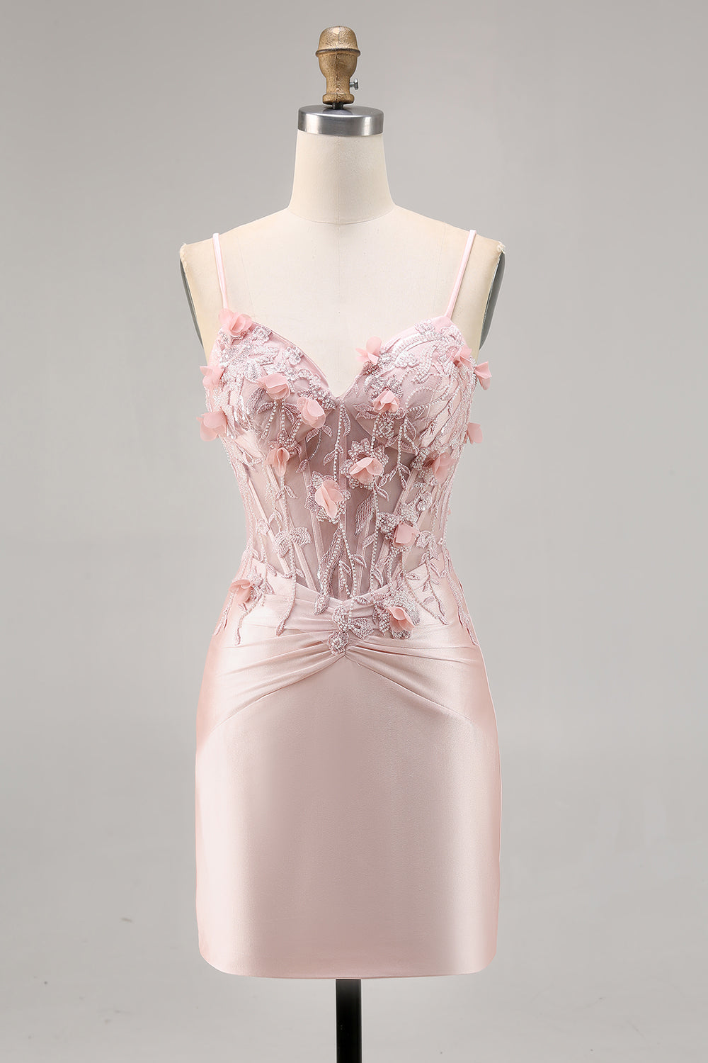 Pink Satin Corset Bodycon Homecoming Dress with Appliques