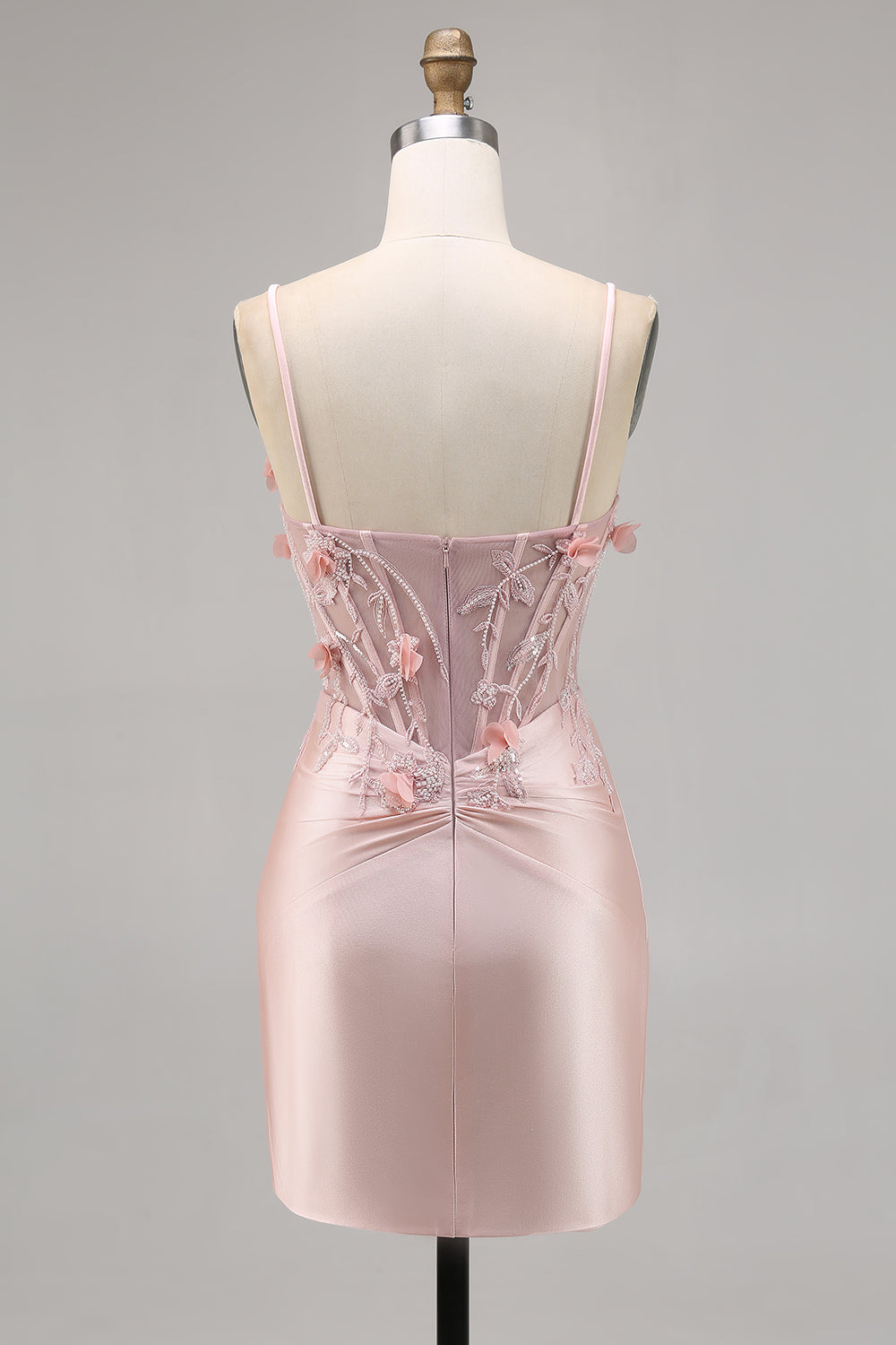 Pink Satin Corset Bodycon Homecoming Dress with Appliques