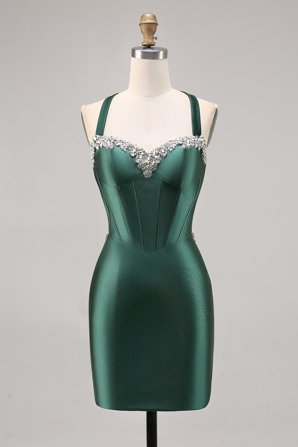 Dark Green Corset Satin Backless Bodycon Homecoming Dress