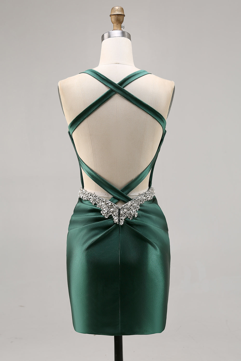 Dark Green Corset Satin Backless Bodycon Homecoming Dress