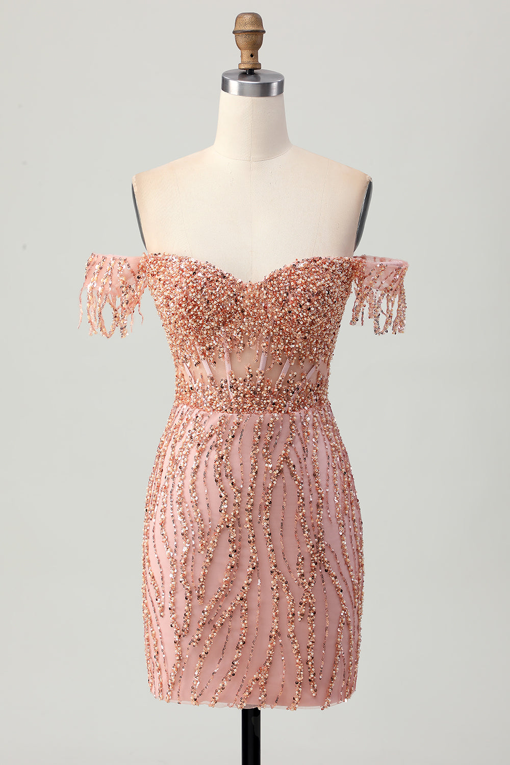 Off The Shoulder Dusty Rose Bodycon Corset Short Homecoming Dress with Beading