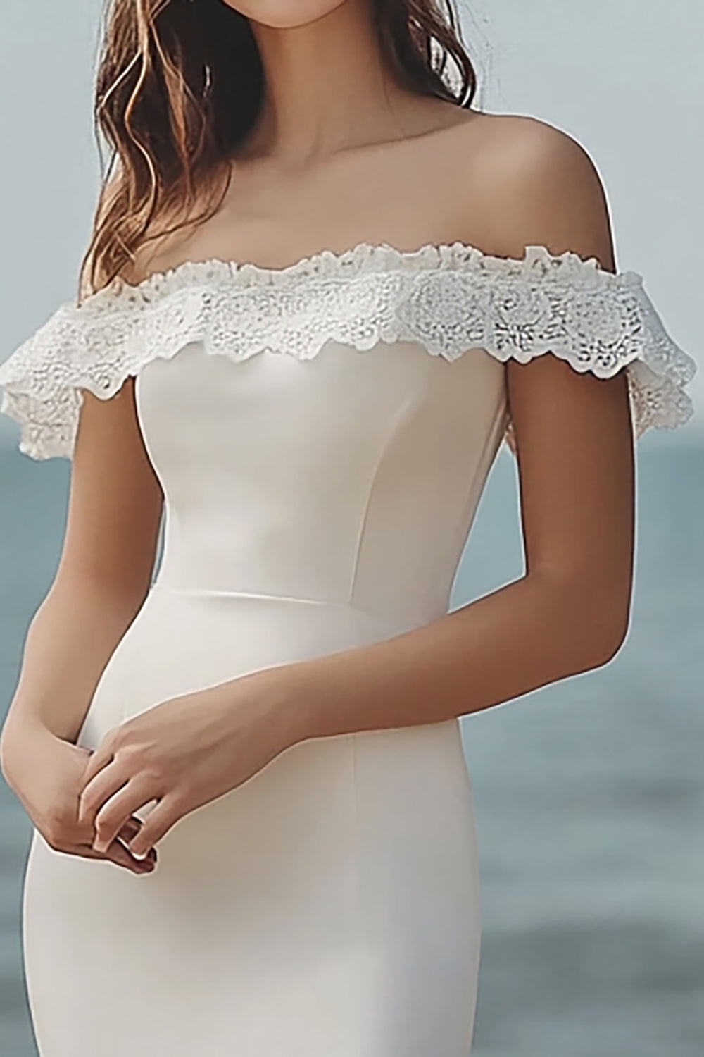 Ivory Off the Shoulder Bodycon Engagement Dress with Lace