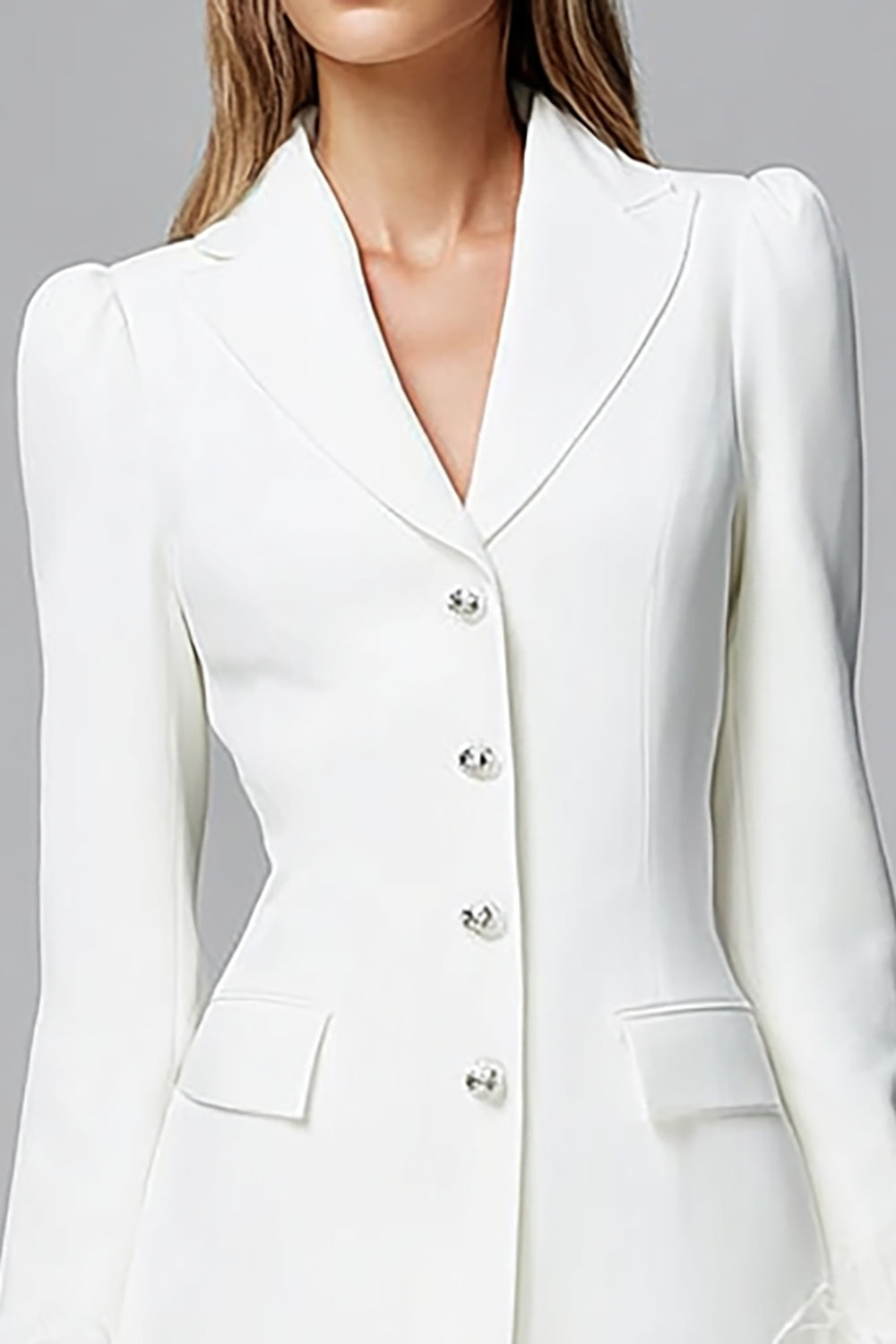 Feathers Ivory Satin Peak Lapel Bodycon Work Dress