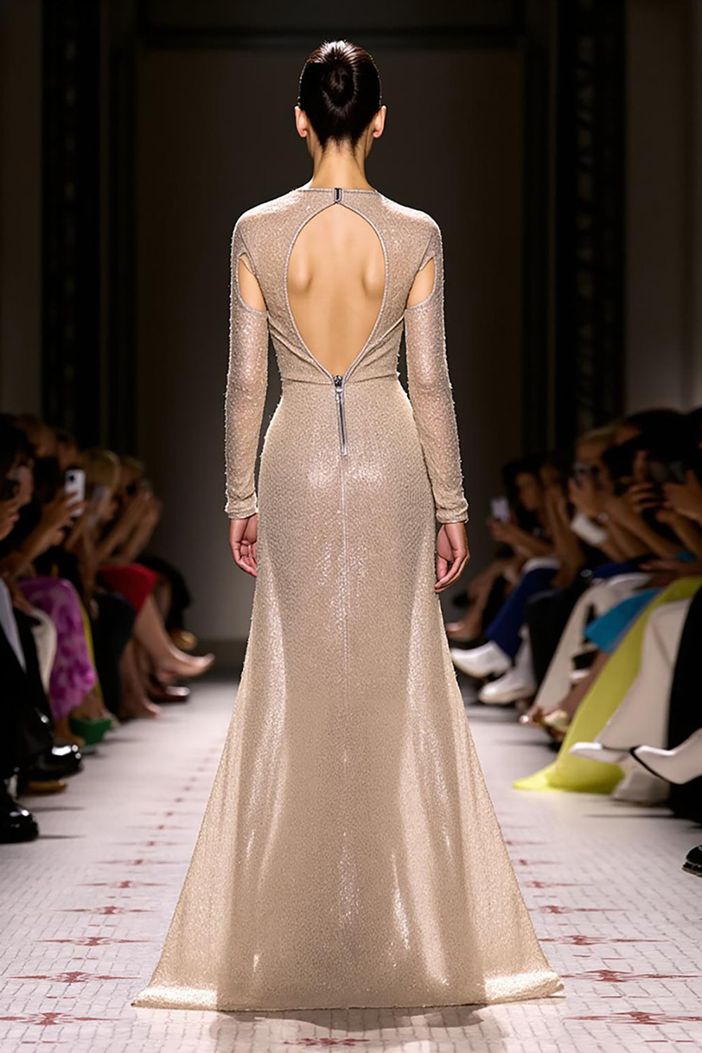 A-Line Champagne V-Neck Backless Evening Dress