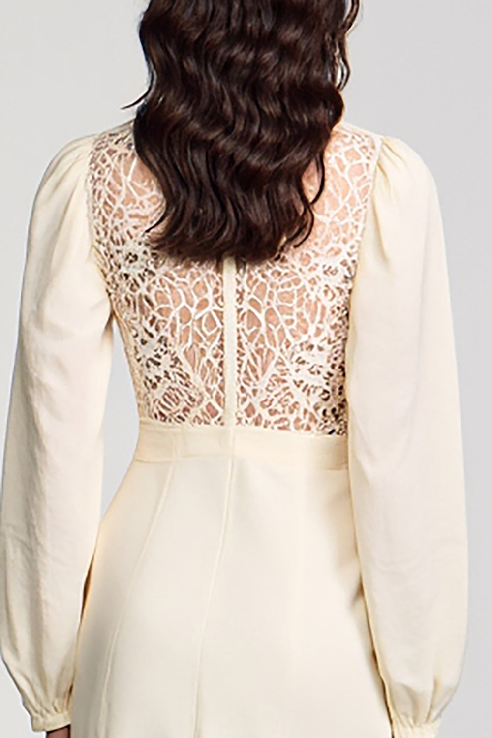 Long Sleeves High Neck Ivory Lace Wedding Guest Dress