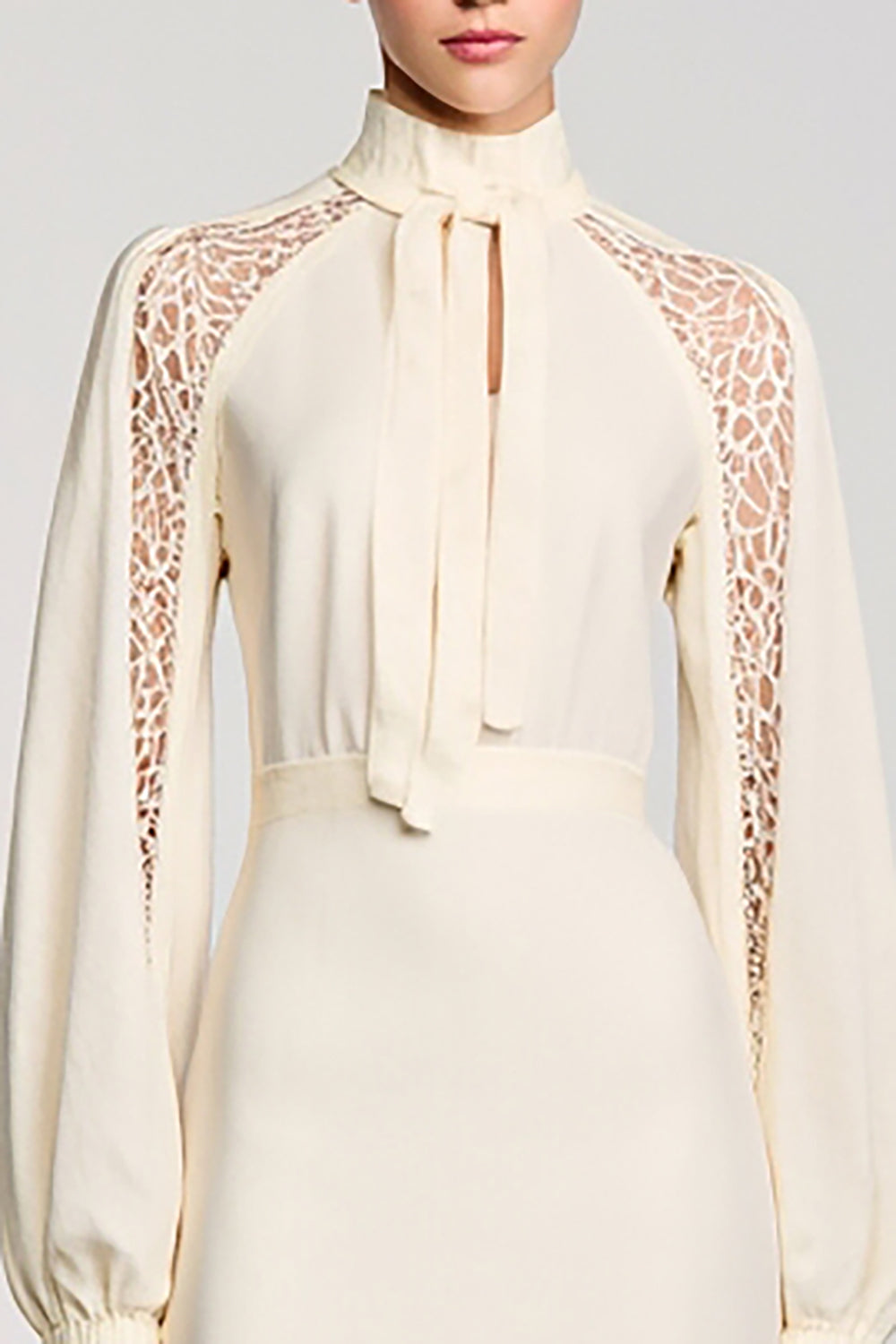 Long Sleeves High Neck Ivory Lace Wedding Guest Dress