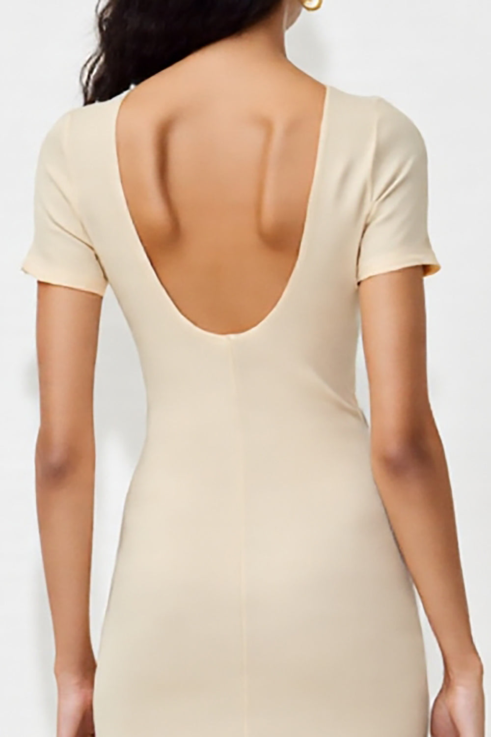 Simple Apricot Sheath Midi Wedding Guest Dress With Slit