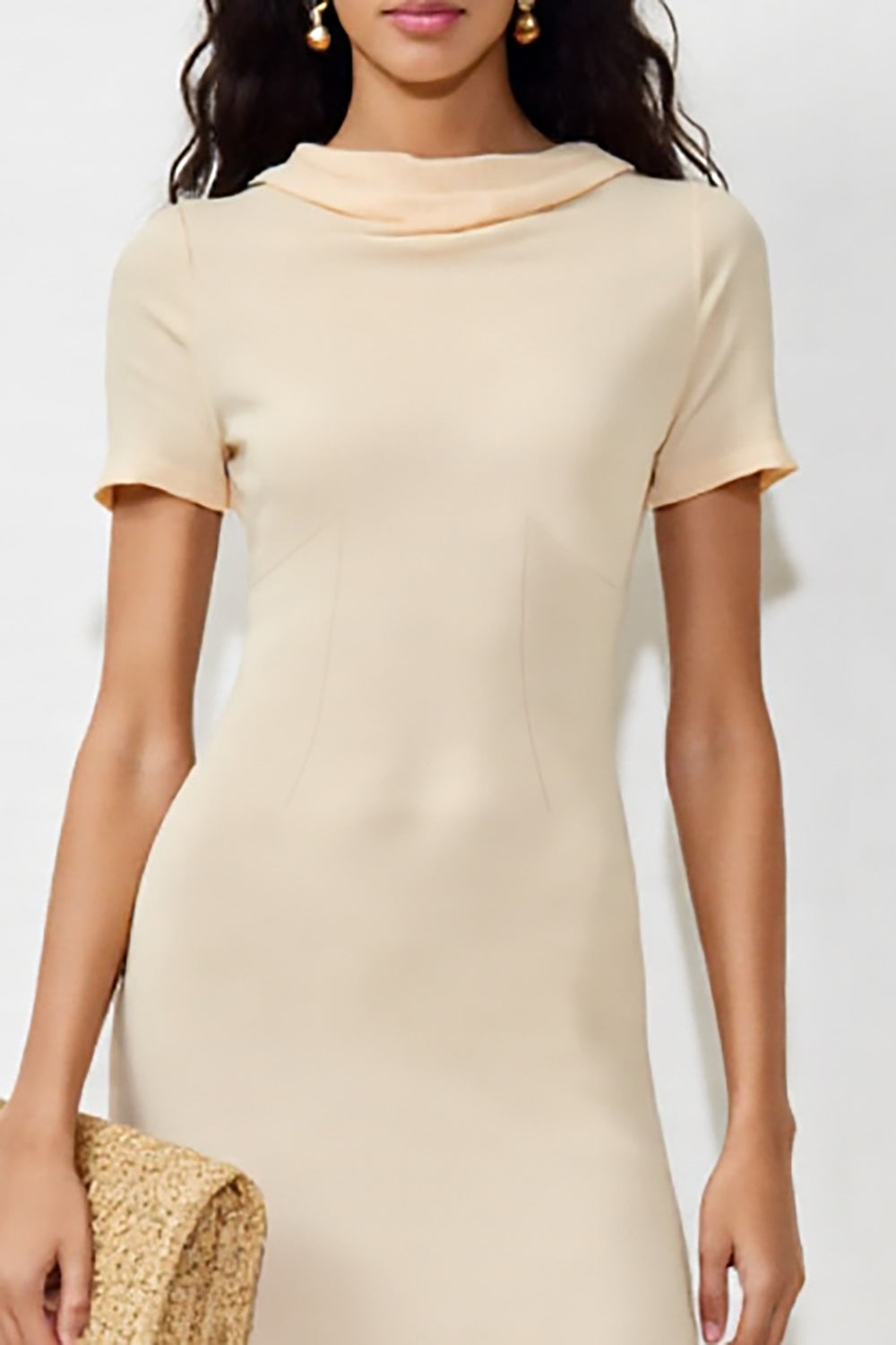 Simple Apricot Sheath Midi Wedding Guest Dress With Slit