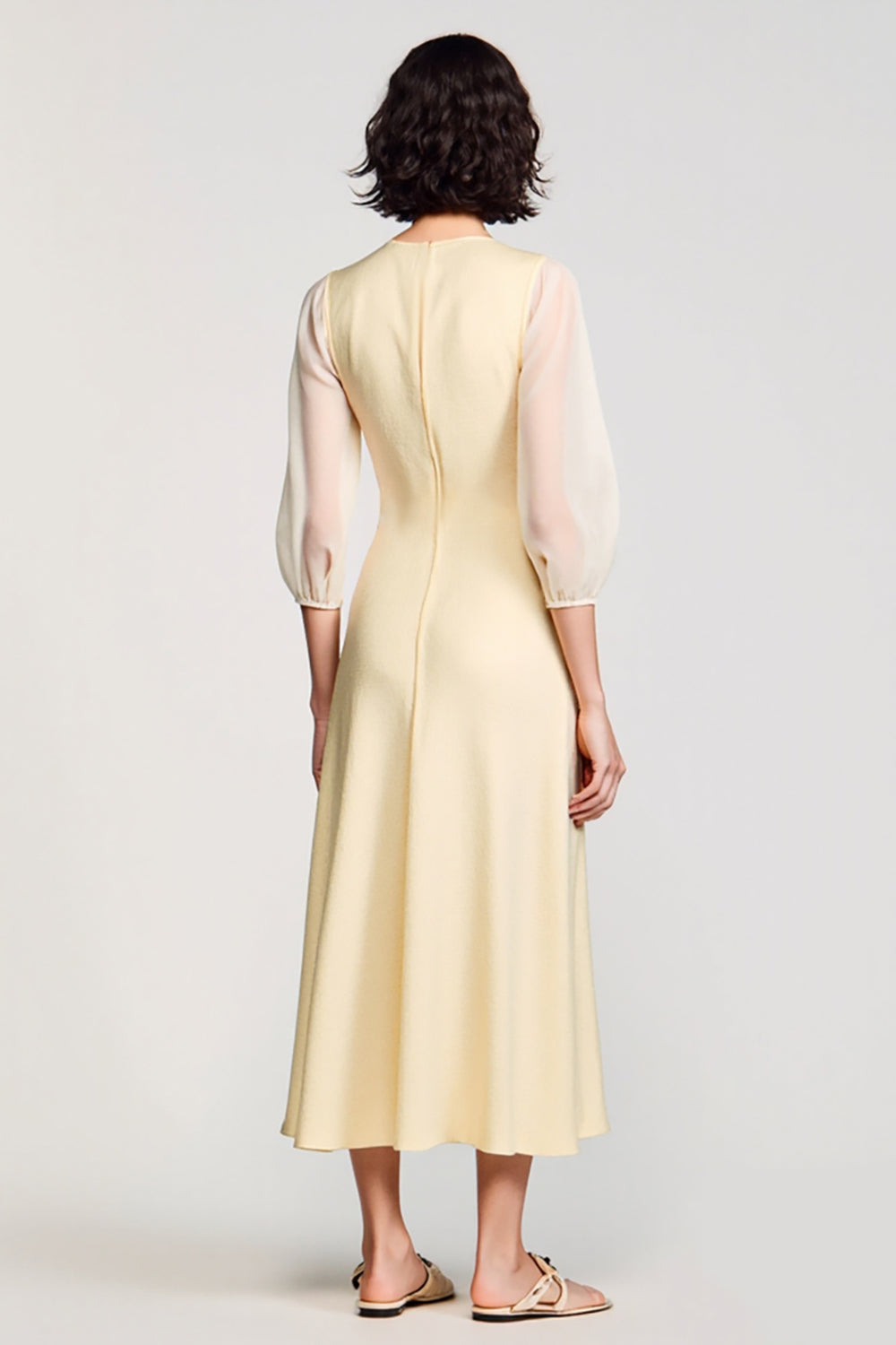 A Line Light Yellow V Neck Long Wedding Guest Dress