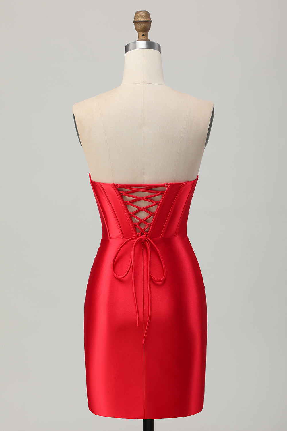 Strapless Red Bodycon Beaded Corset Homecoming Dress with Slit