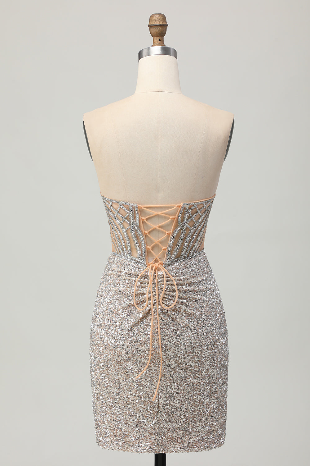 Sparkly Silver Bodycon Strapless Sequins Homecoming Dress with Slit