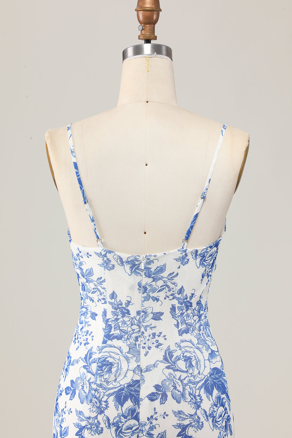 Printed Sheath White Blue Flower Long Wedding Guest Dress