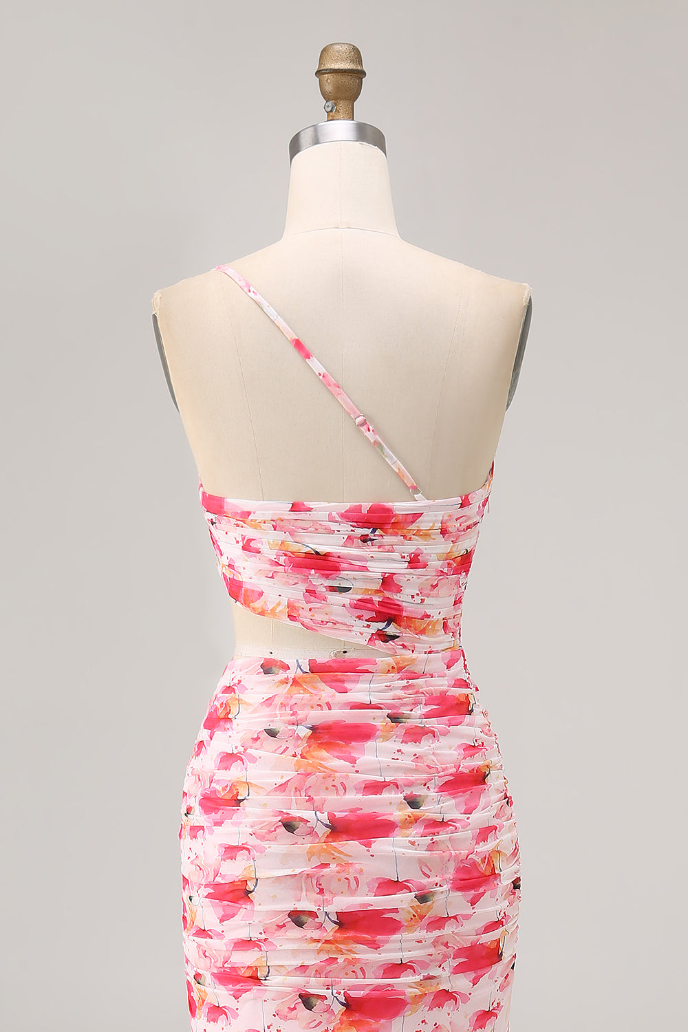 Sheath Red Cut Out One Shoulder Printed Floral Wedding Guest Dress