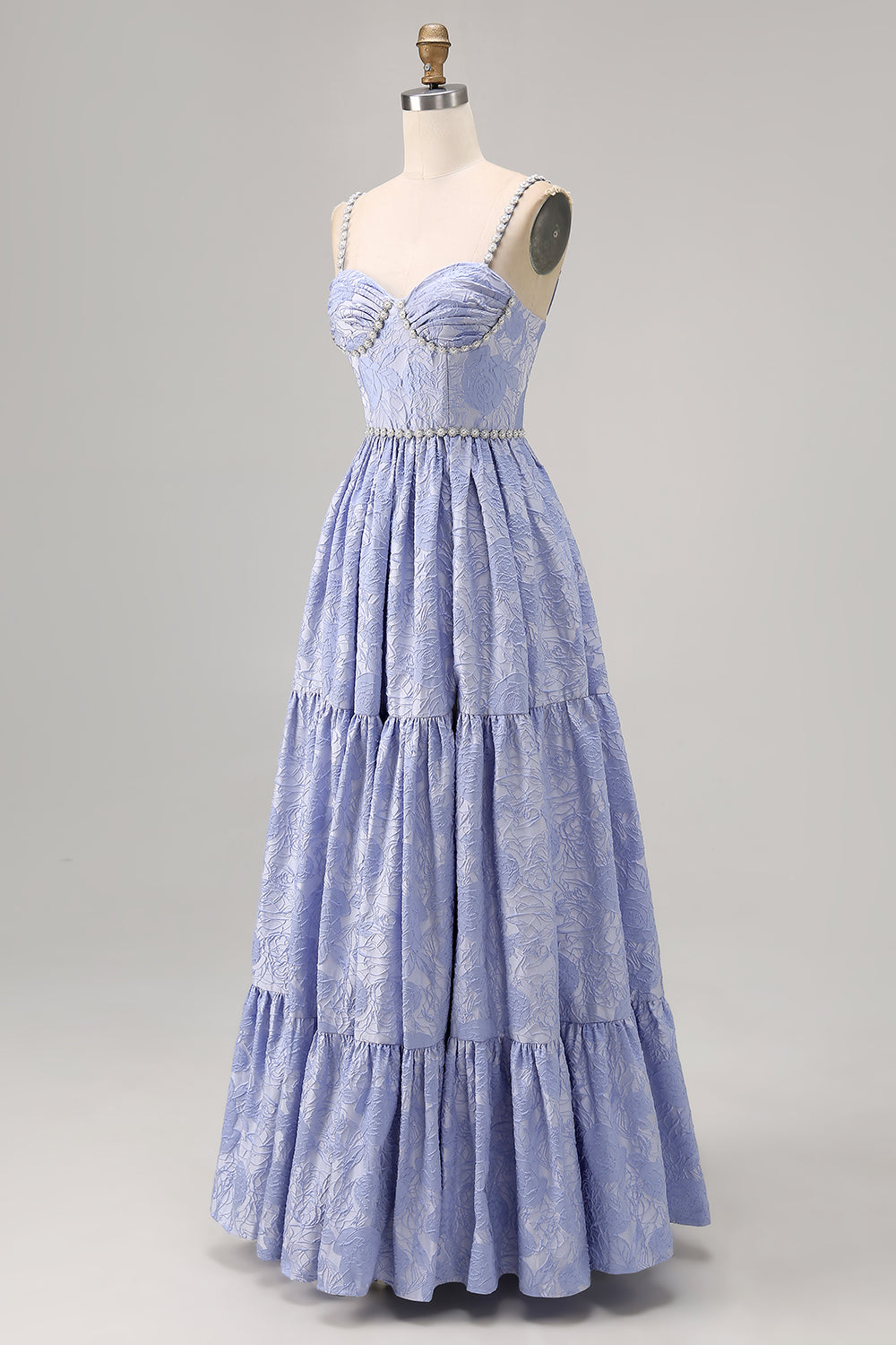 Blue Flower A-Line Beaded Wedding Guest Dress with Slit