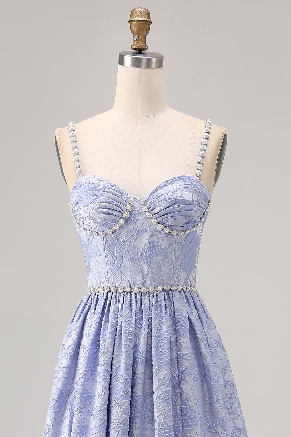 Blue Flower A-Line Beaded Wedding Guest Dress with Slit