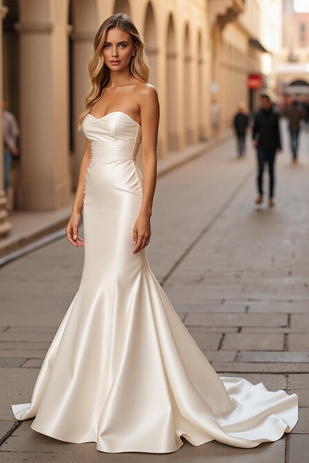 Ivory Strapless Simple Satin Mermaid Wedding Dress