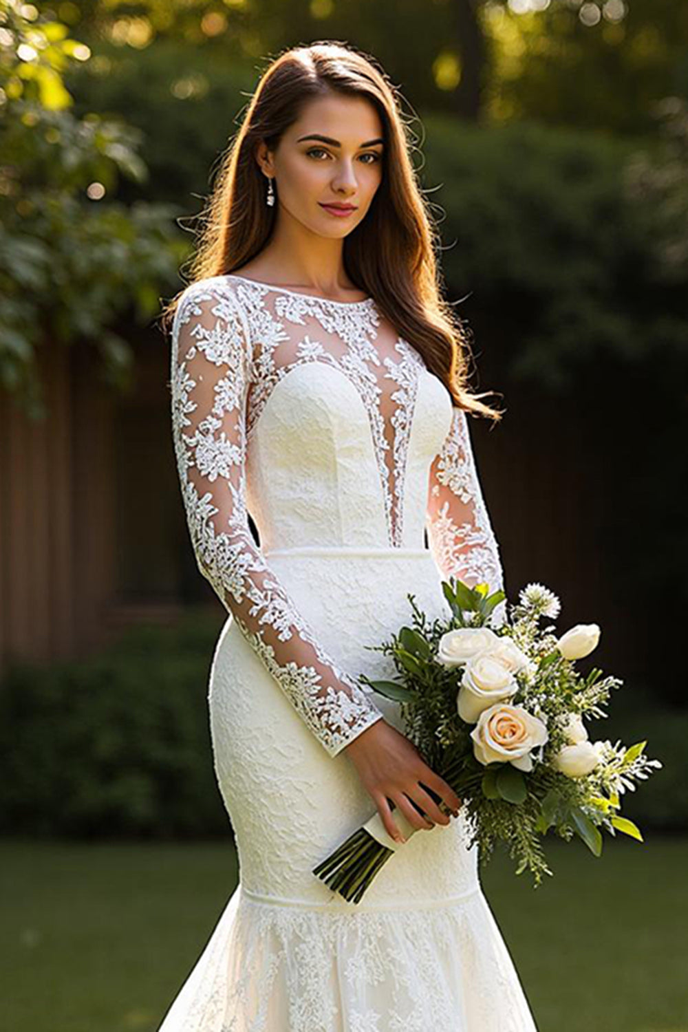 Bateau Chiffon A Line Ivory Wedding Dress with Lace Appliques