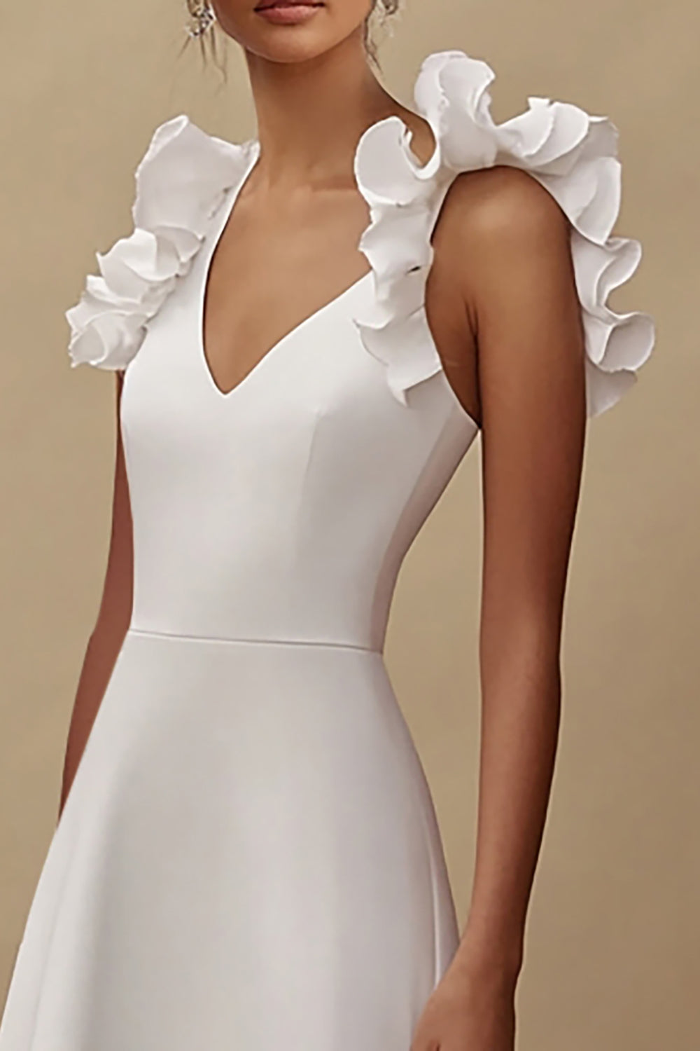 A Line Long Ivory Engagement Dress with Ruffles