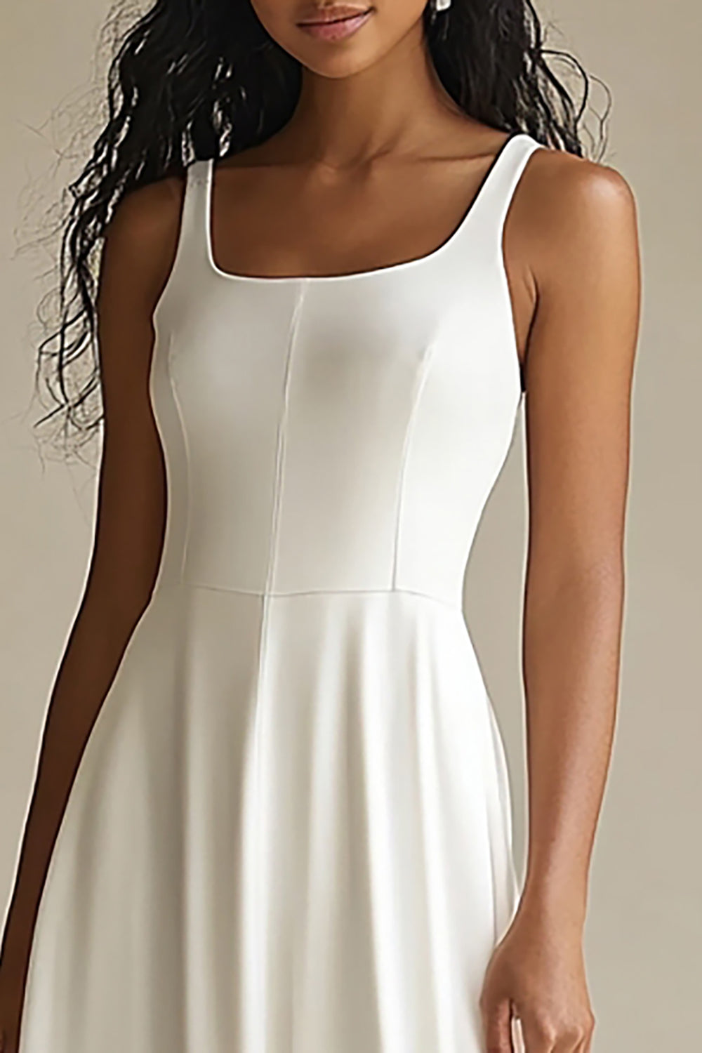 A Line Long Simple Satin Ivory Engagement Dress