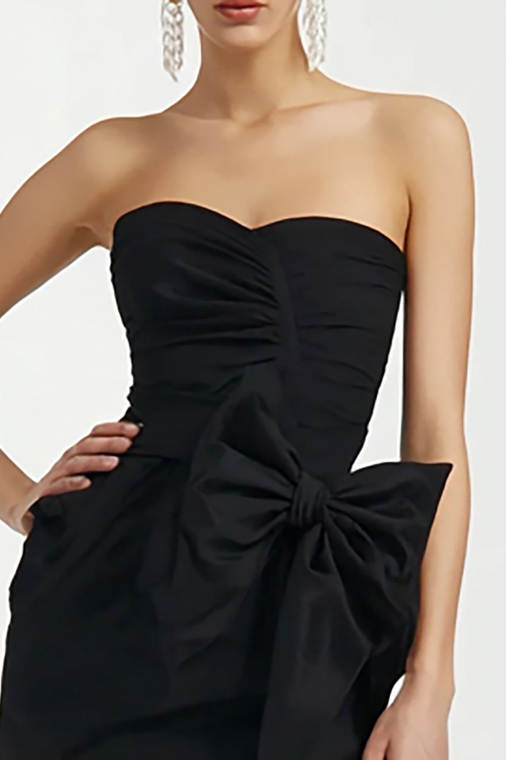 Satin Sweetheart Bodycon Little Black Dress with Bow