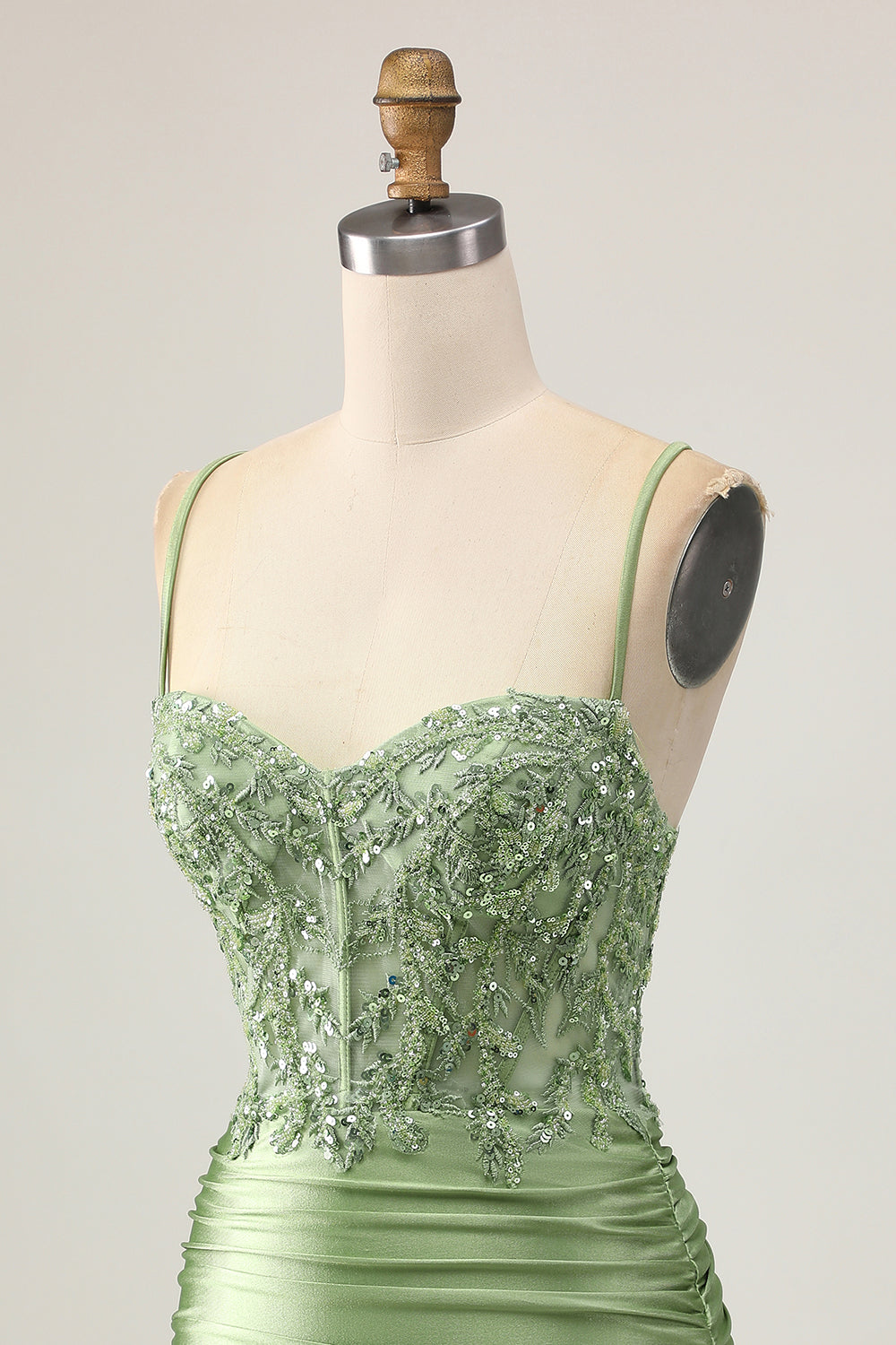 Bodycon Sequins Ruched Sage Green Short Homecoming Dress