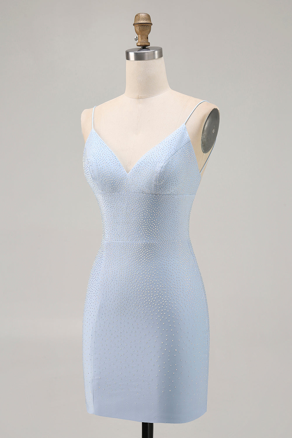 Blue Beaded Spaghetti Straps Bodycon Short Homecoming Dress