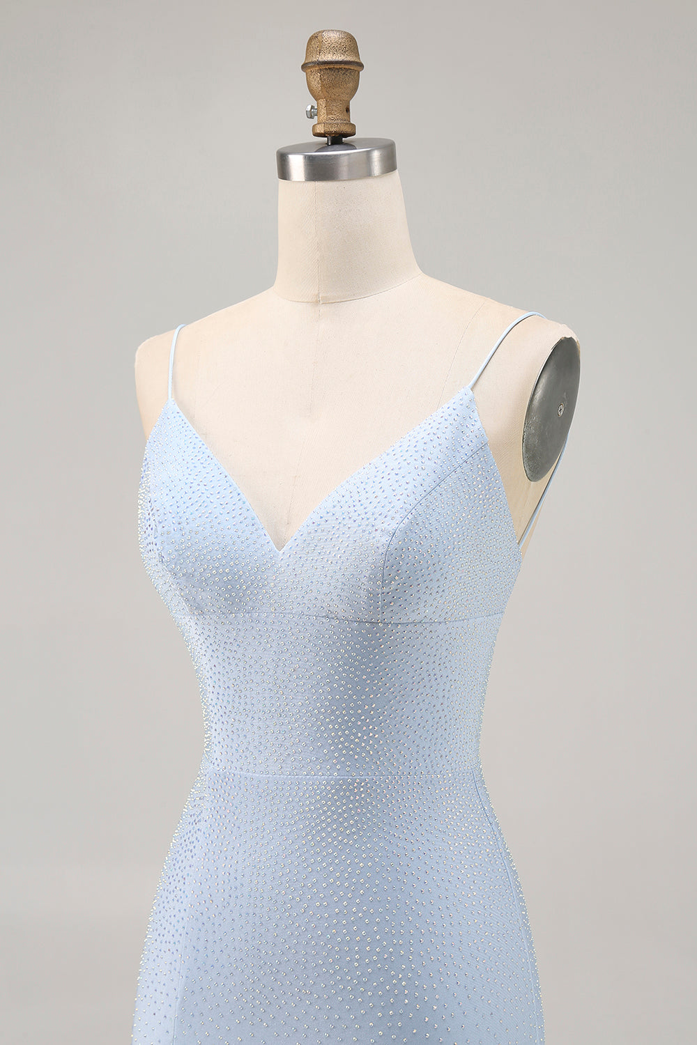 Blue Beaded Spaghetti Straps Bodycon Short Homecoming Dress