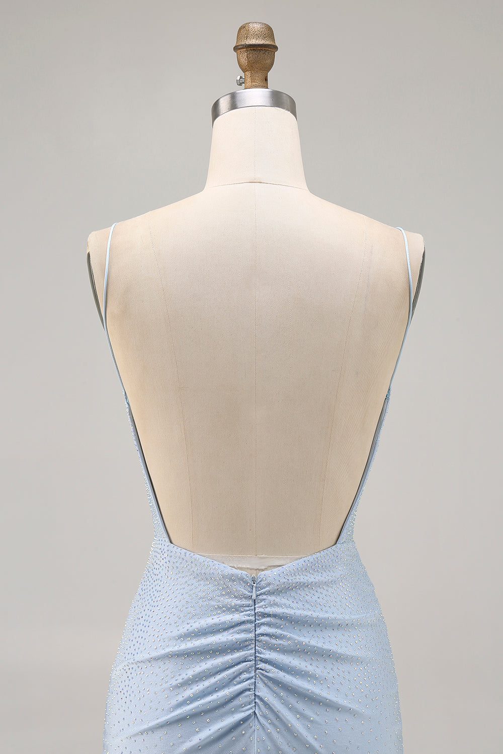 Blue Beaded Spaghetti Straps Bodycon Short Homecoming Dress