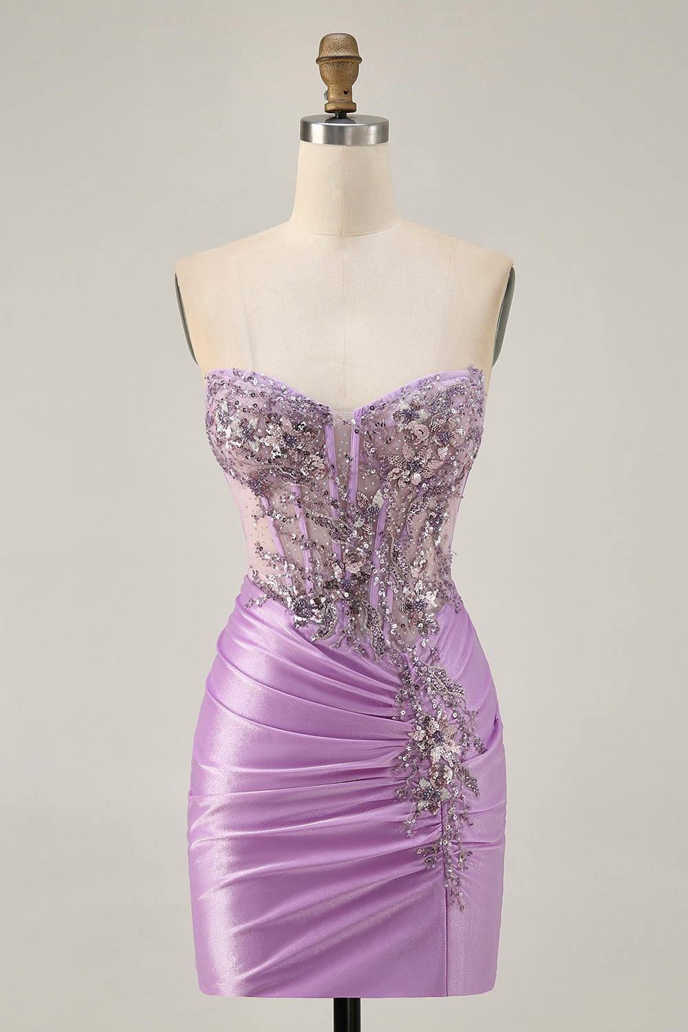 Grey Green Bodycon Strapless Homecoming Dress with Sequins