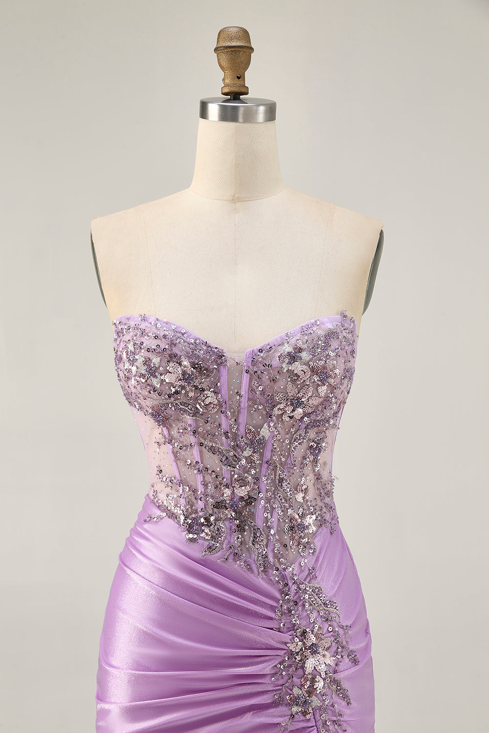 Grey Green Bodycon Strapless Homecoming Dress with Sequins