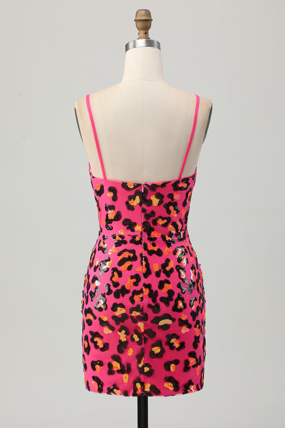 Fuchsia Bodycon Spaghetti Straps Sequins Homecoming Dress with Slit