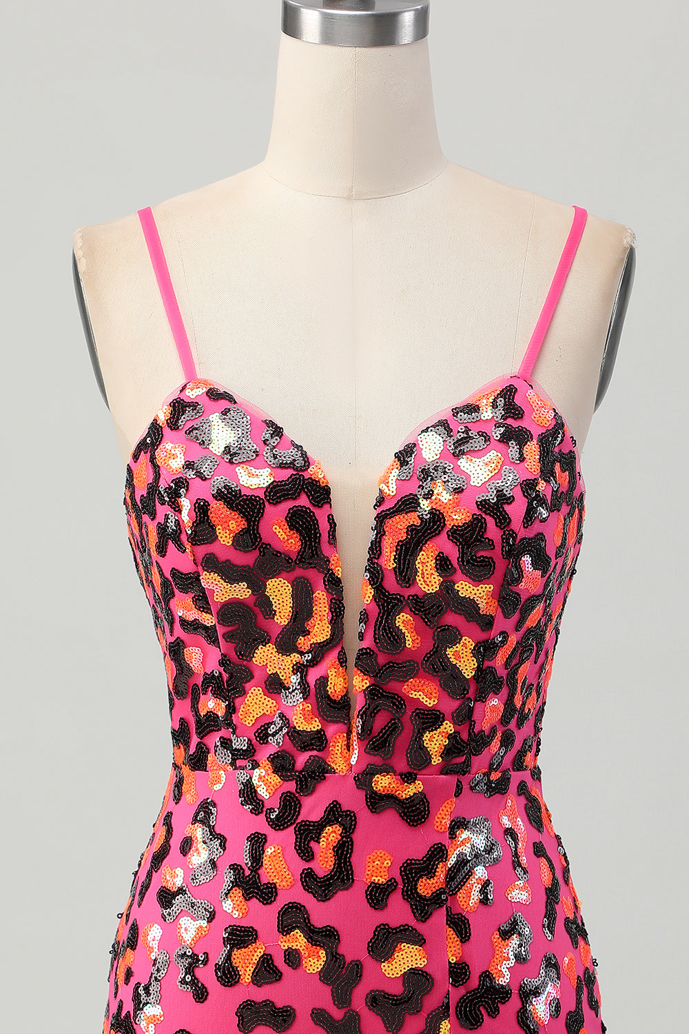 Fuchsia Bodycon Spaghetti Straps Sequins Homecoming Dress with Slit