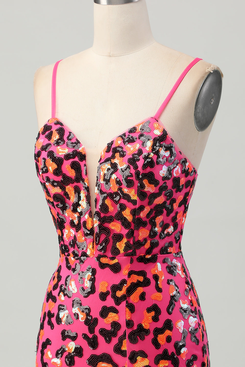 Fuchsia Bodycon Spaghetti Straps Sequins Homecoming Dress with Slit