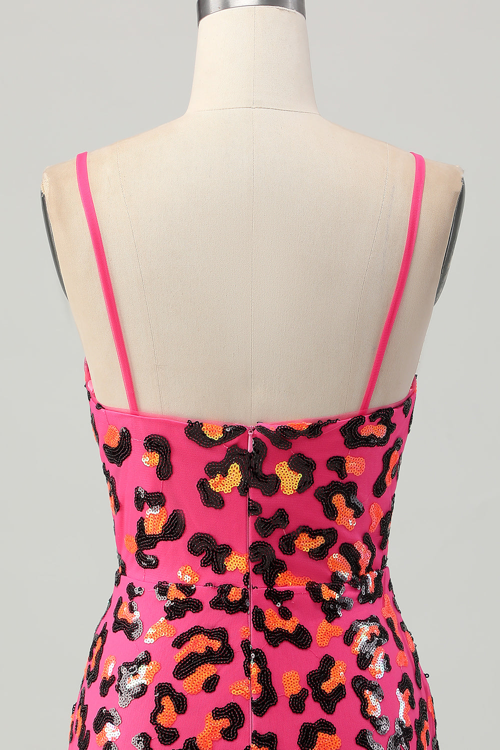 Fuchsia Bodycon Spaghetti Straps Sequins Homecoming Dress with Slit