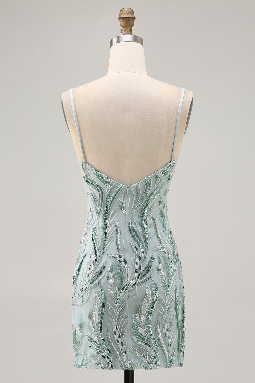 Green Bodycon Spaghetti Straps Beaded Homecoming Dress with Sequins