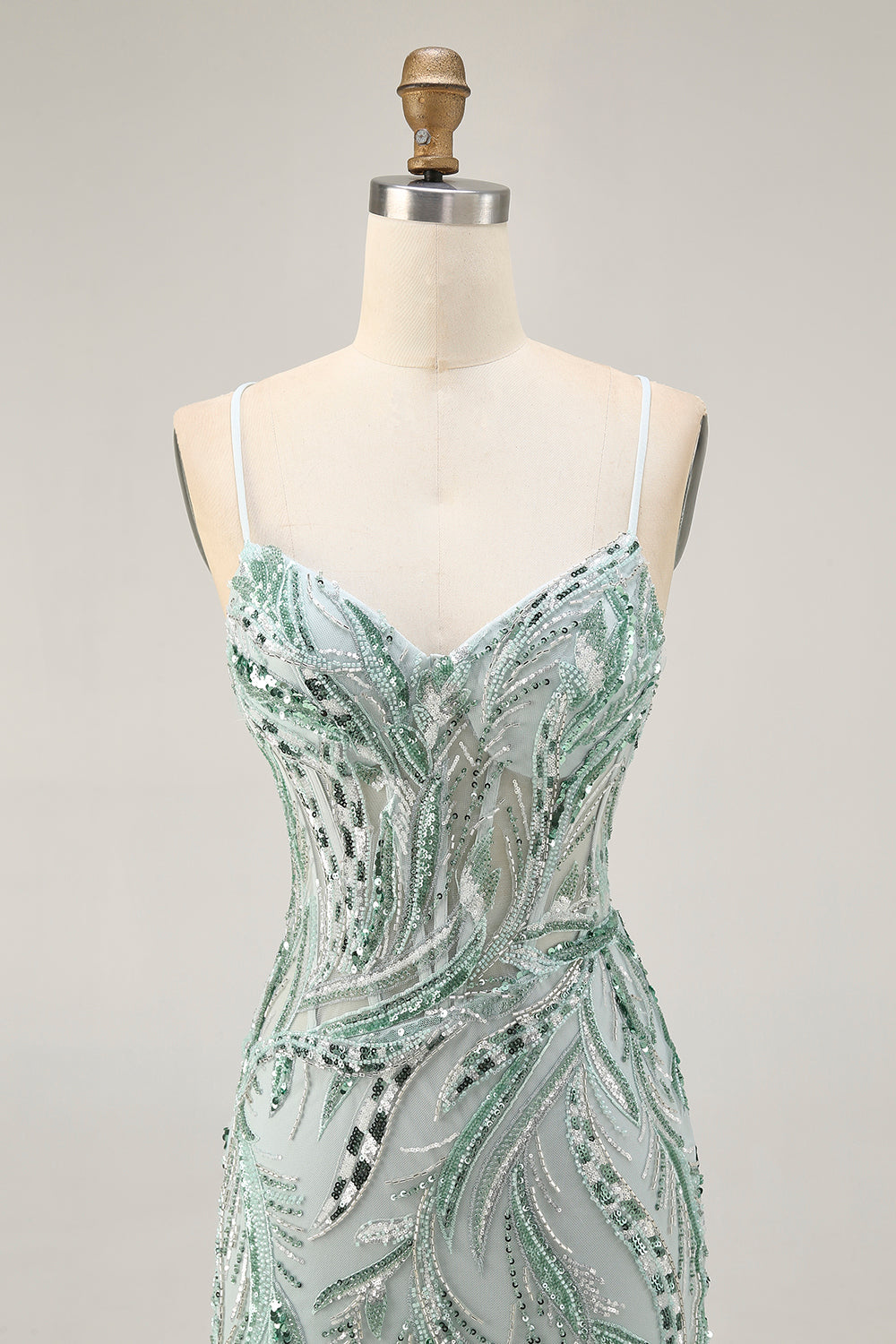 Green Beaded Bodycon Homecoming Dress with Lace Up Back