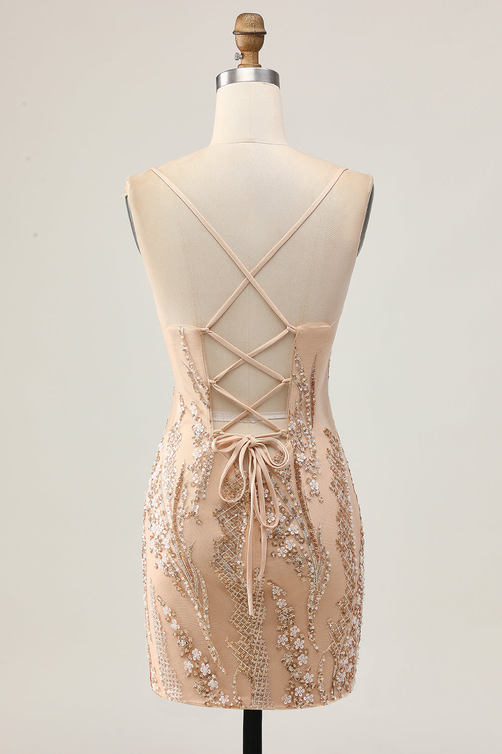 Sparkly Champagne Sequins Bodycon Homecoming Dress with Beading